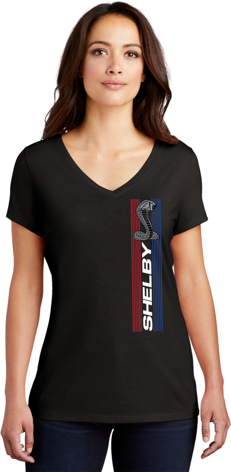 Shelby Cobra Stripe Logo Chest Print Womens Tri Blend V-neck T-Shirt