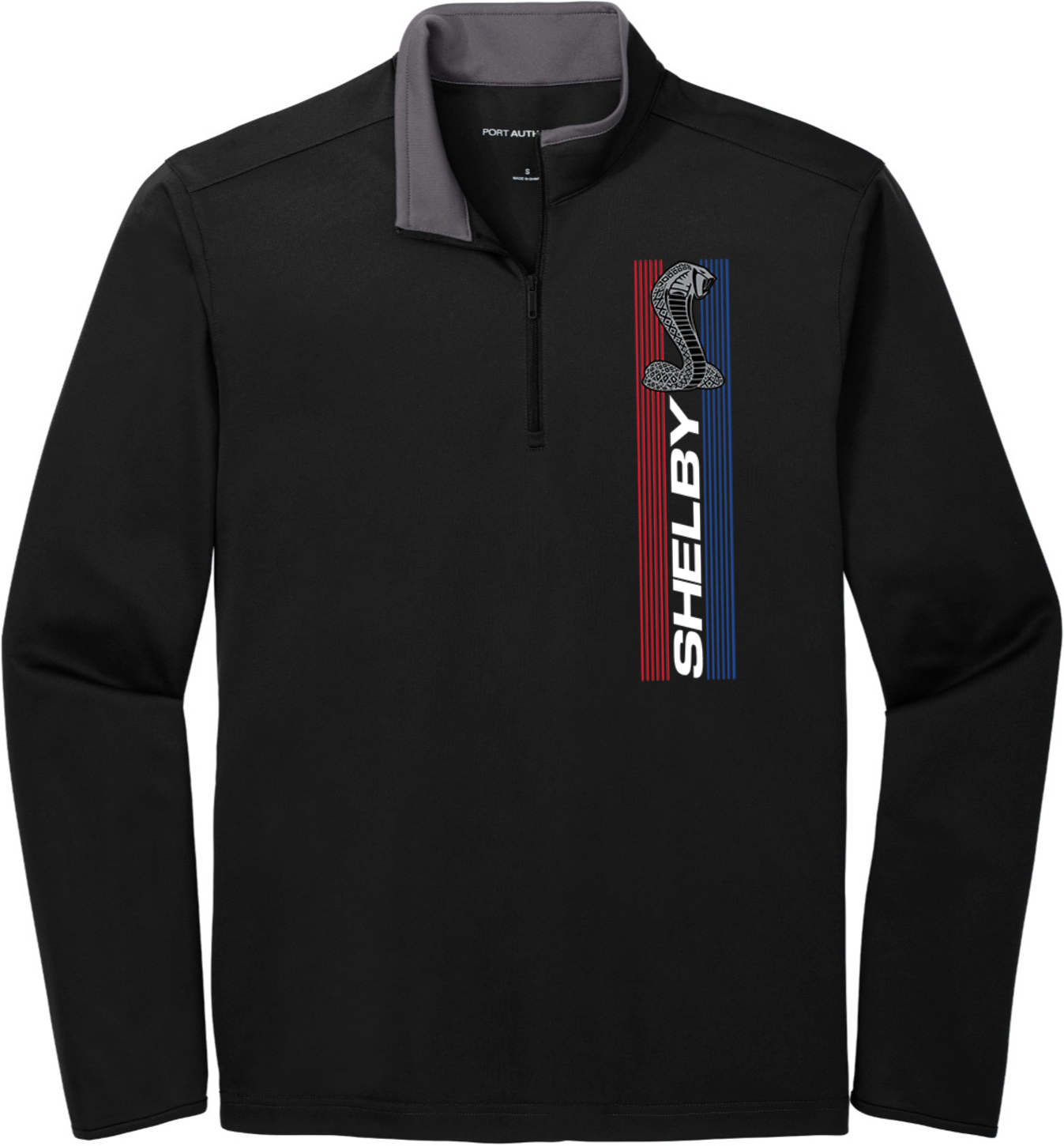 Shelby Cobra Stripe Logo Chest Print 1/4 Zip Silk Touch Performance Shirt