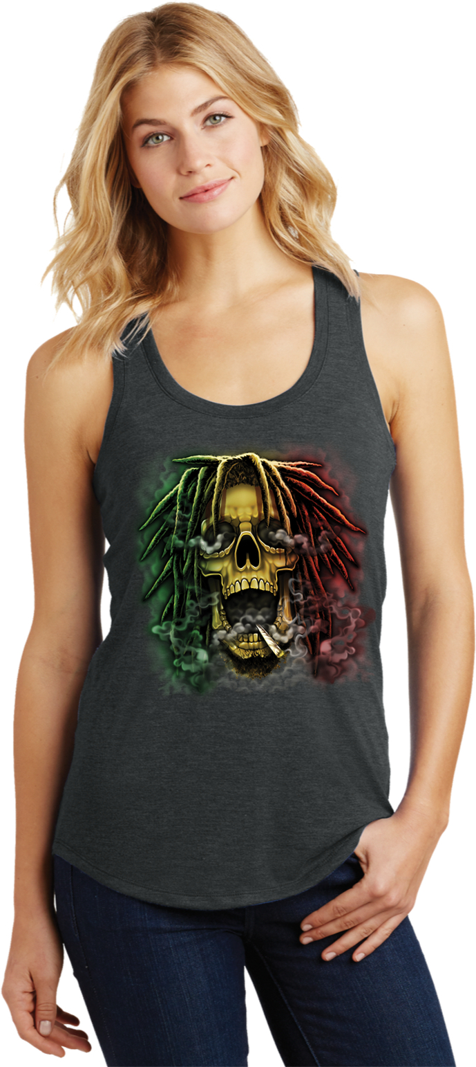 Rasta Skull Womens Racerback Tank Top