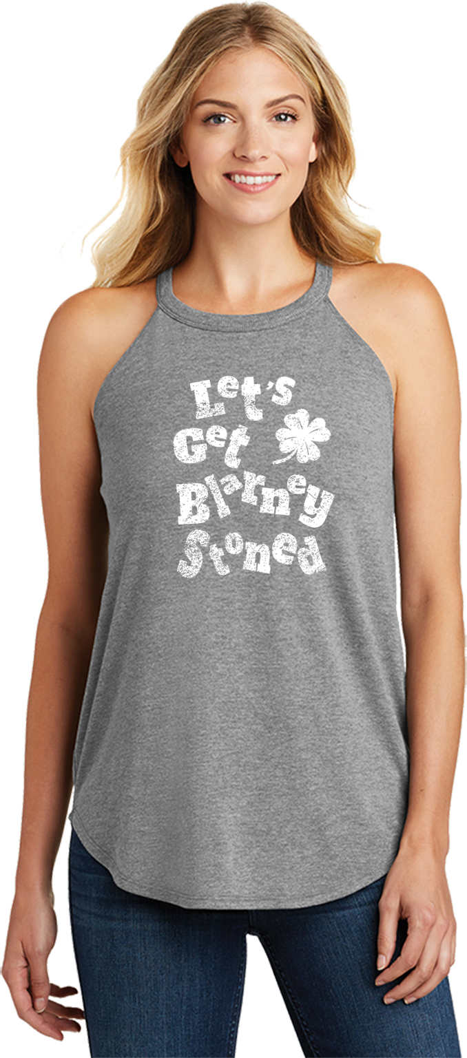 St Patricks Day Lets Get Blarney Stoned Ladies Tri Rocker Tank Top