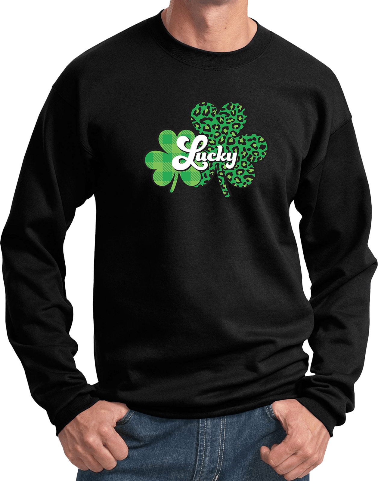 St Patricks Day Lucky Green Shamrocks Pullover Sweatshirt - Picture 3 of 14