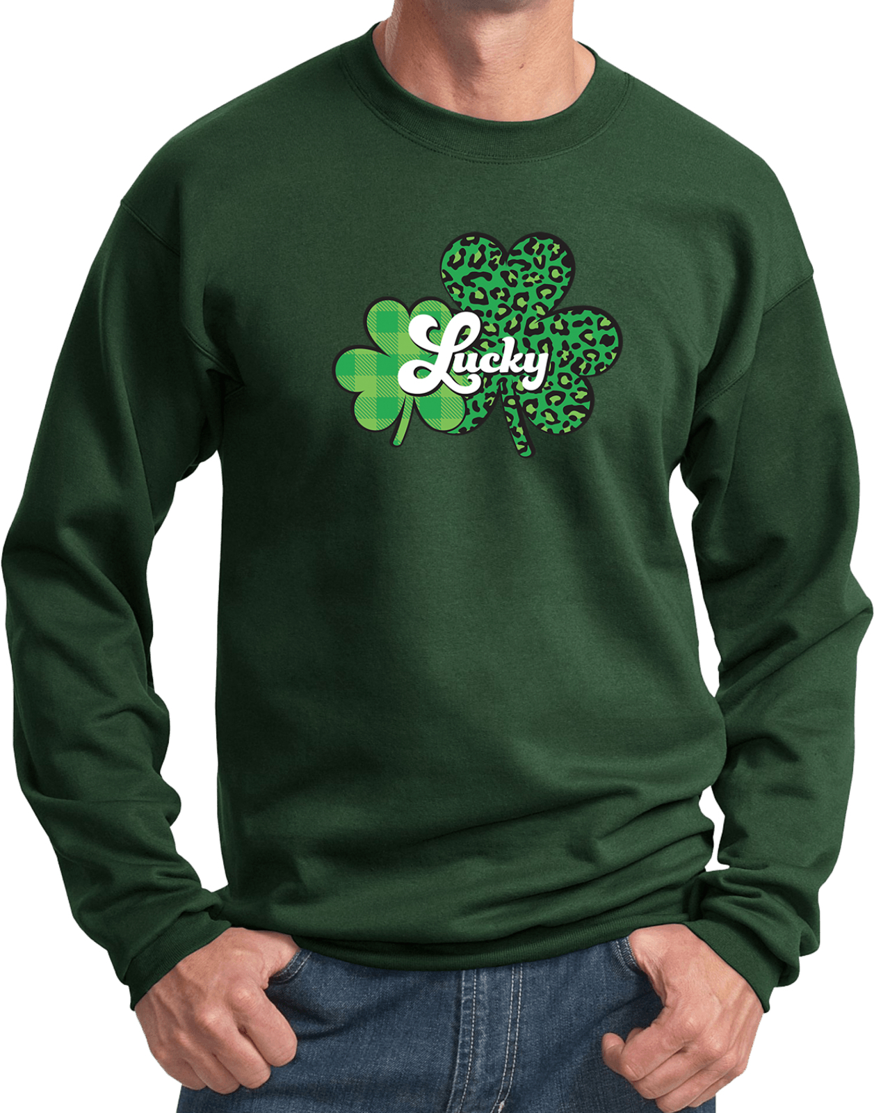 St Patricks Day Lucky Green Shamrocks Pullover Sweatshirt - Picture 9 of 14
