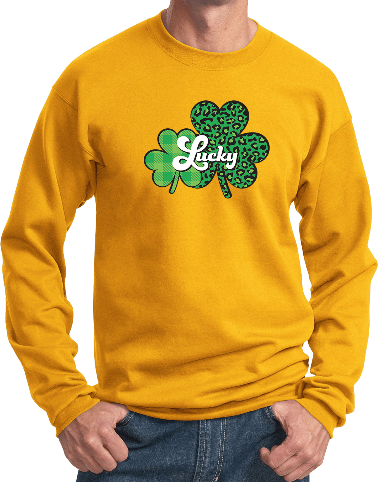 St Patricks Day Lucky Green Shamrocks Pullover Sweatshirt - Picture 13 of 14