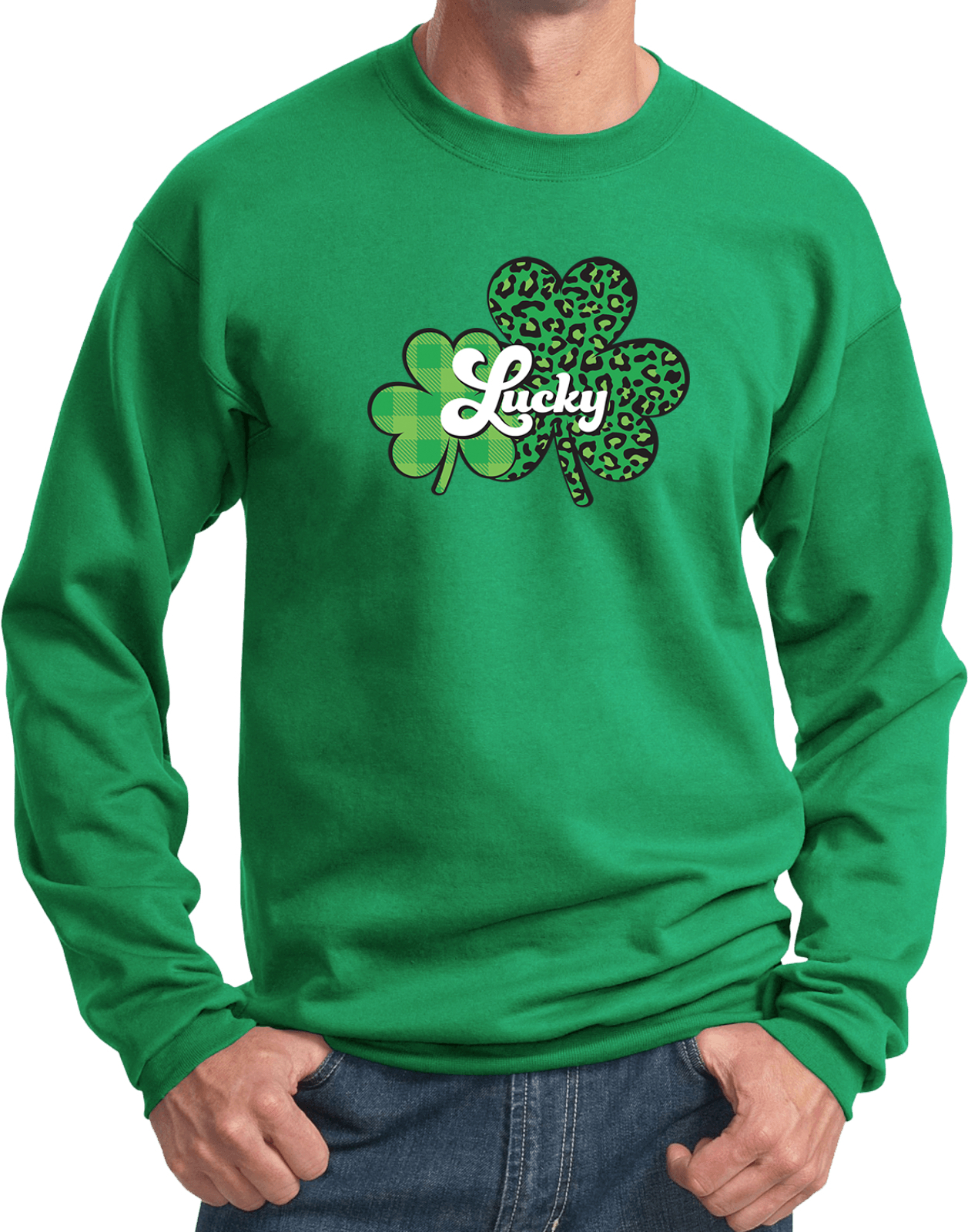 St Patricks Day Lucky Green Shamrocks Pullover Sweatshirt - Picture 11 of 14