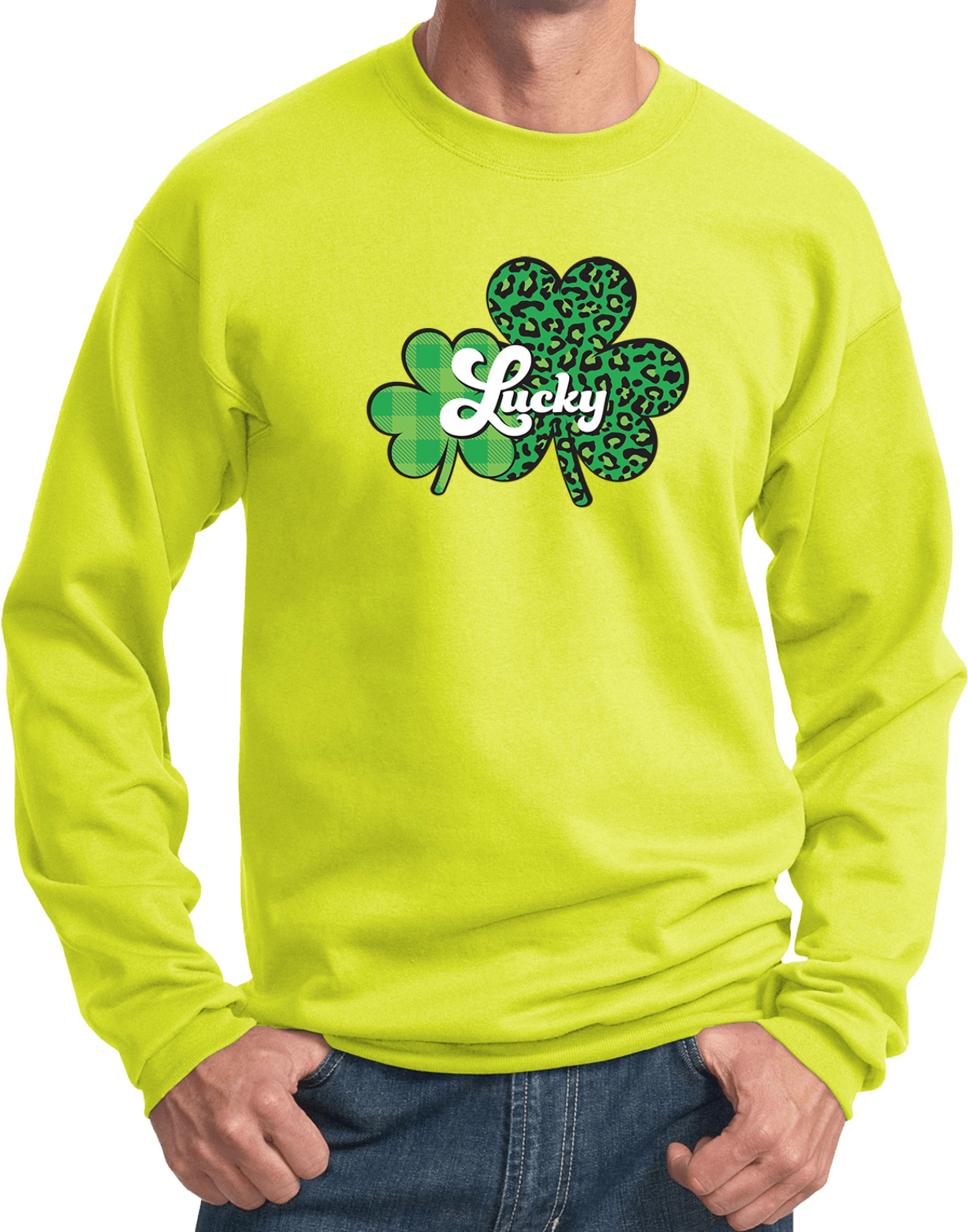 St Patricks Day Lucky Green Shamrocks Pullover Sweatshirt - Picture 7 of 14