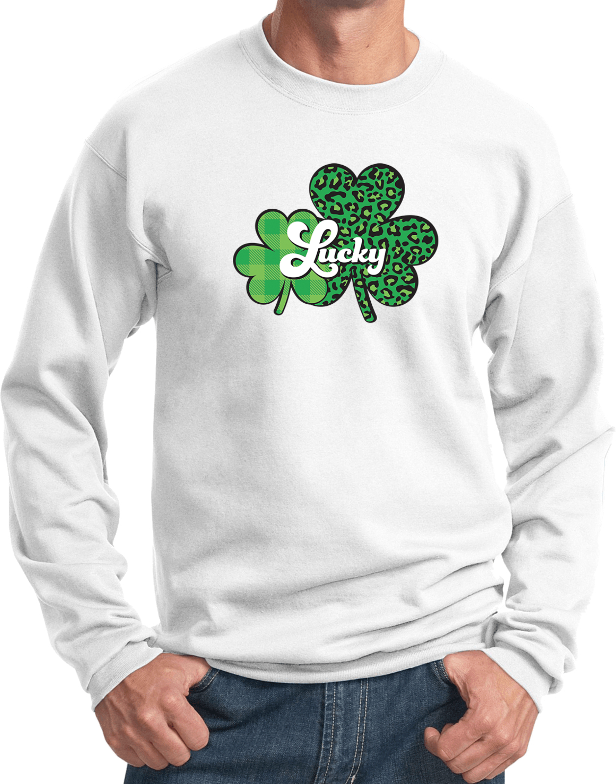 St Patricks Day Lucky Green Shamrocks Pullover Sweatshirt - Picture 5 of 14