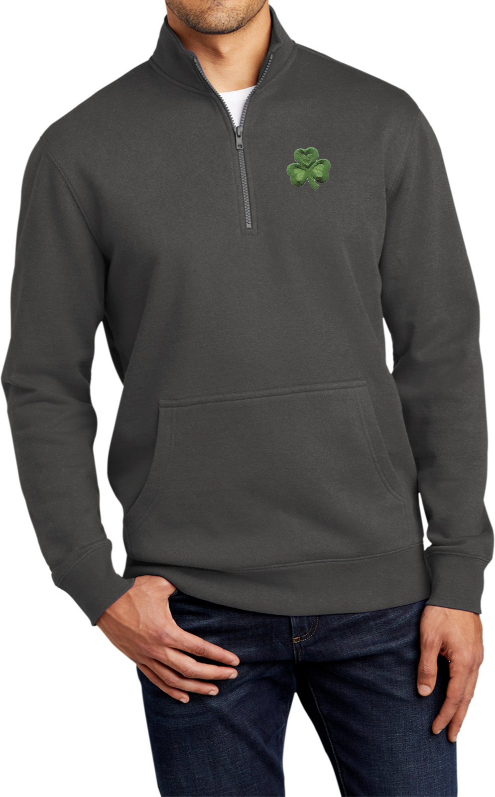 St Patricks Day Shamrock Patch Chest Print 1/4 Zip Fleece Sweatshirt - Picture 15 of 18