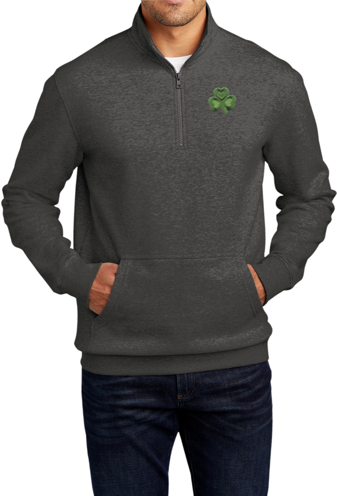 St Patricks Day Shamrock Patch Chest Print 1/4 Zip Fleece Sweatshirt - Picture 11 of 18