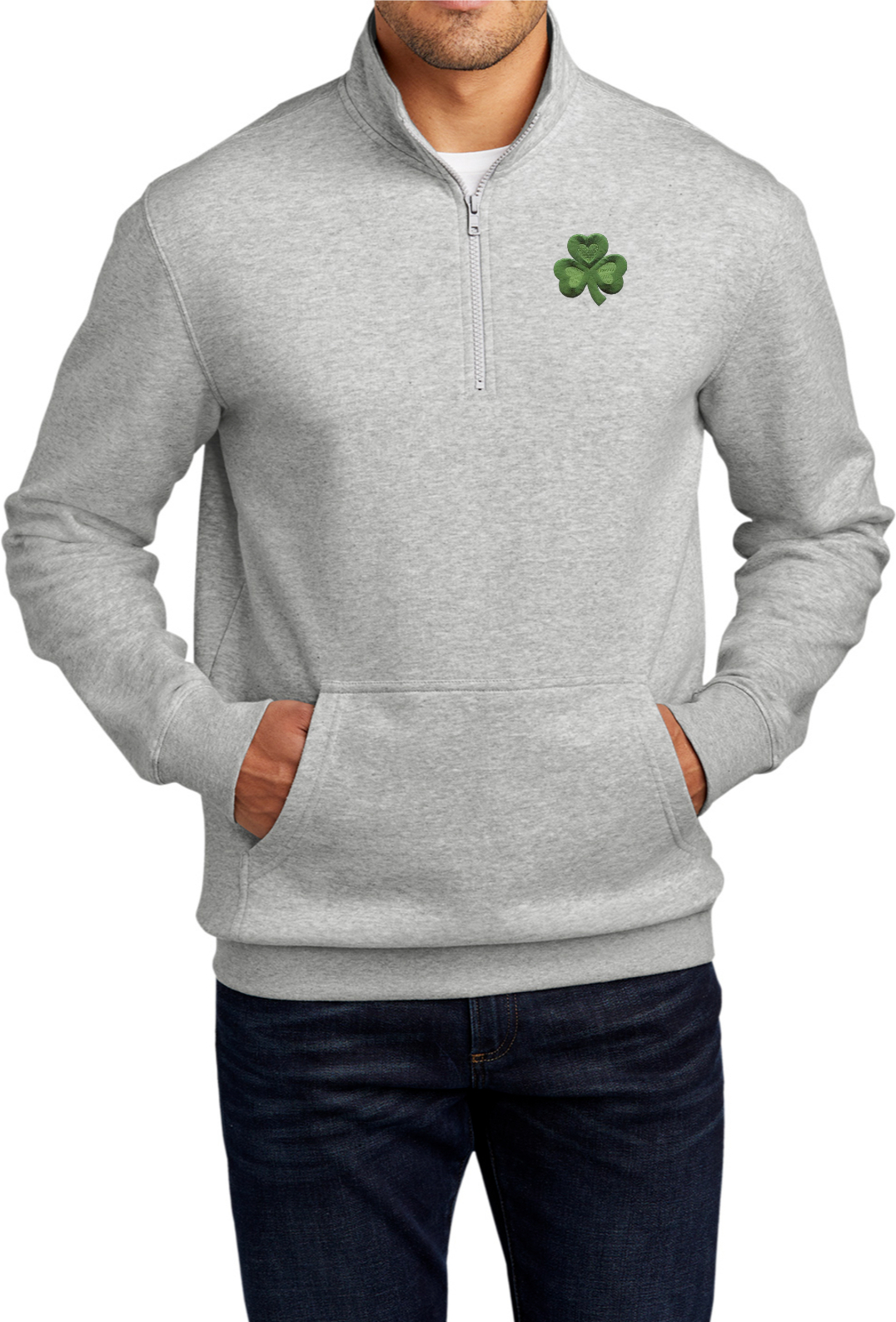 St Patricks Day Shamrock Patch Chest Print 1/4 Zip Fleece Sweatshirt - Picture 7 of 18