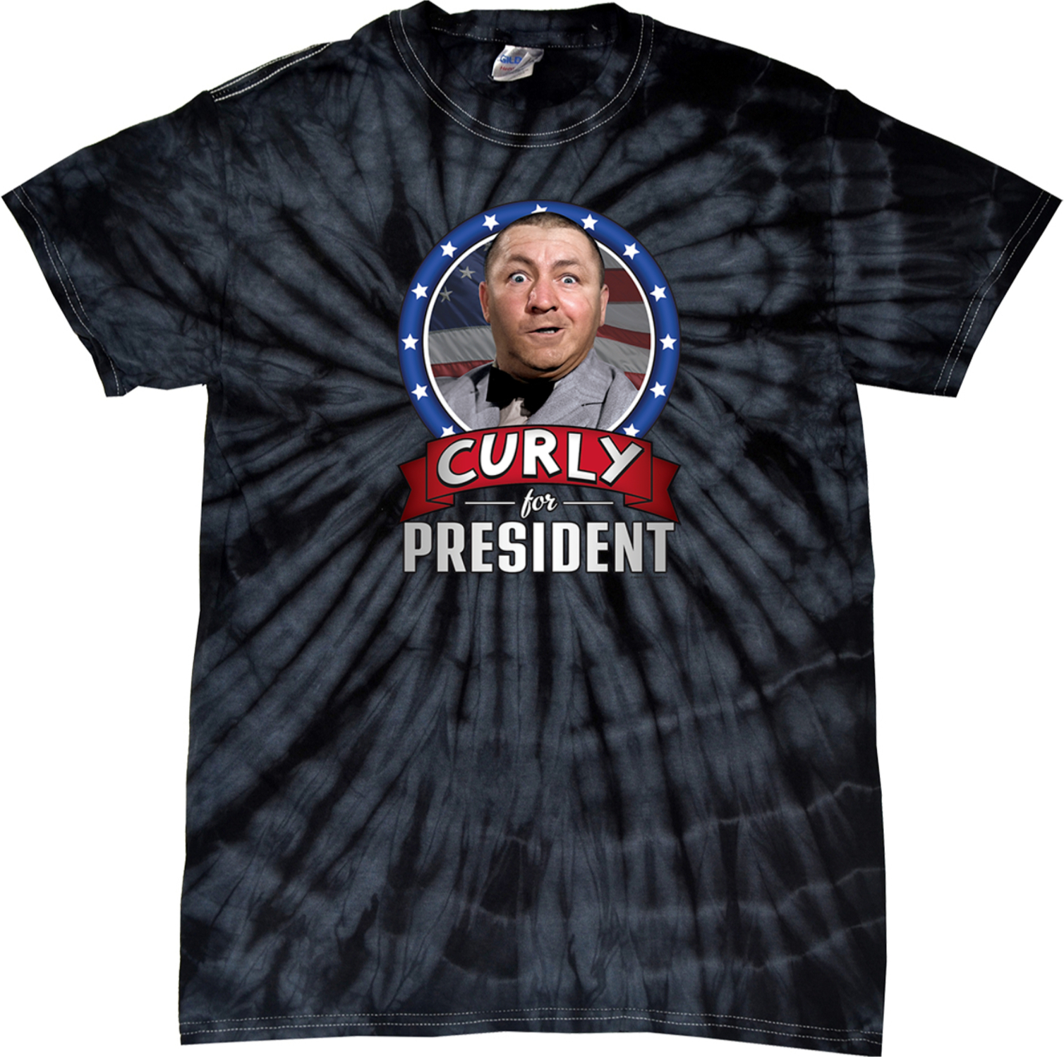 Three Stooges Curly For President Tie Dye Spiral Short Sleeve T-shirt for Mens