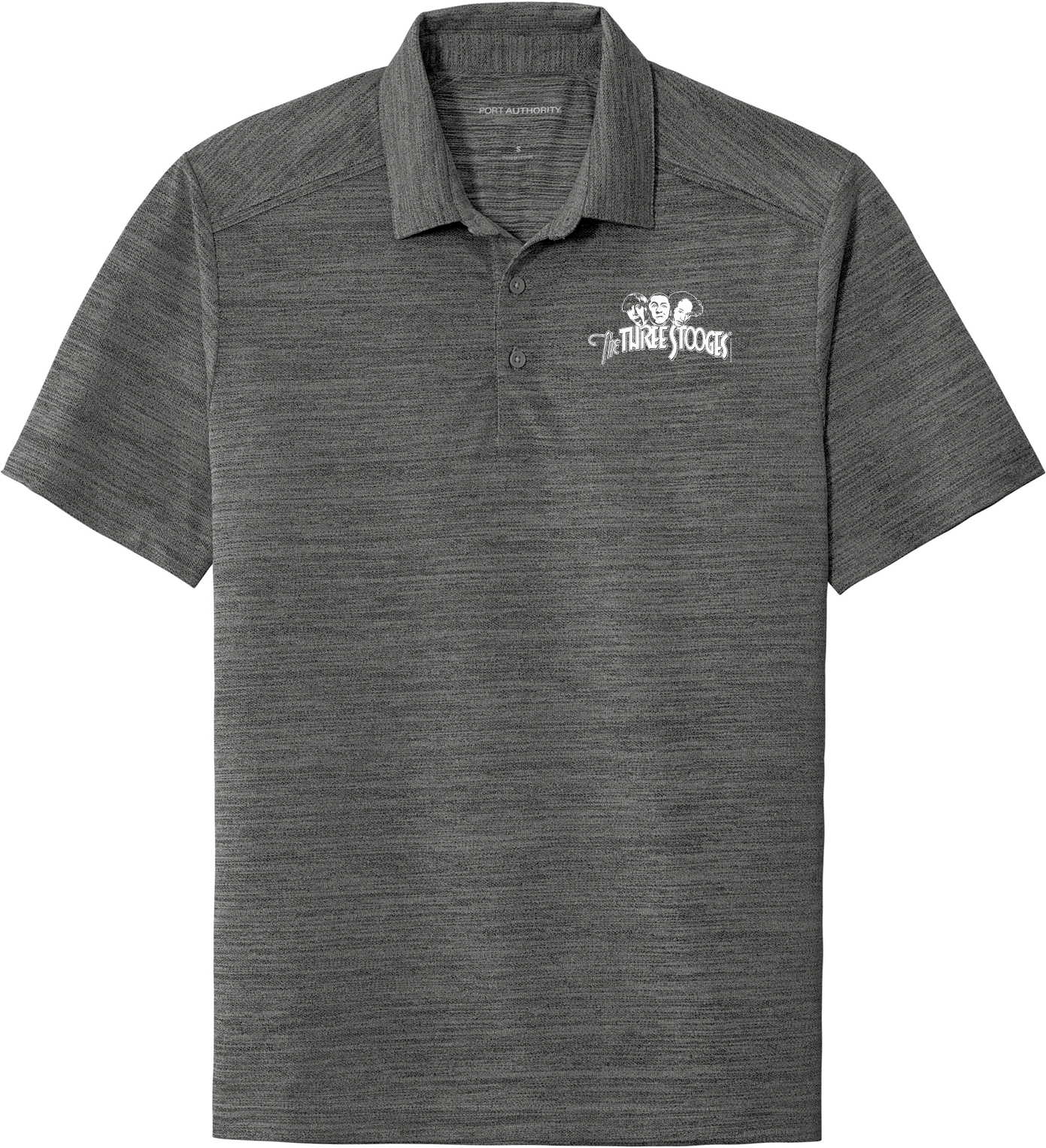 Three Stooges White Logo Chest Print Stretch Heather Polo Shirt