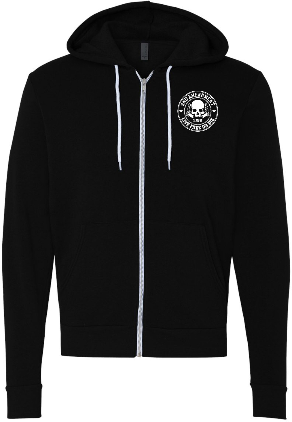 2nd Amendment Live Free or Die Chest Print Premium Full Zip Hoodie Chest Print