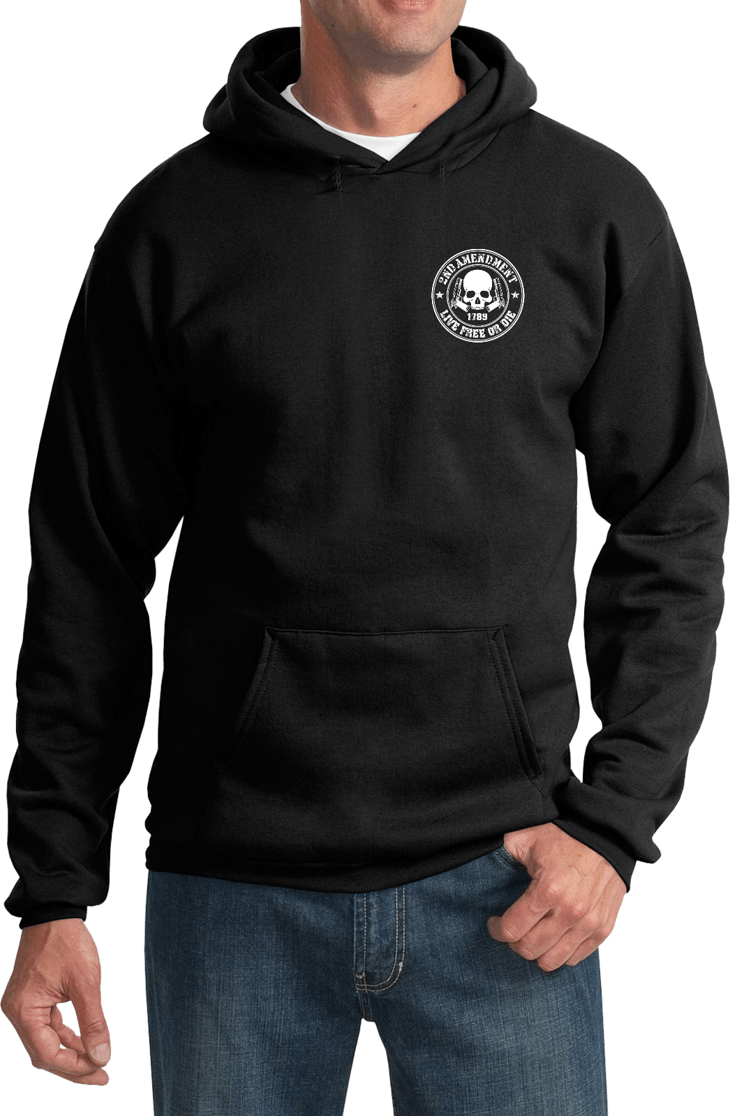2nd Amendment Live Free or Die Chest Print Pullover Hoodie