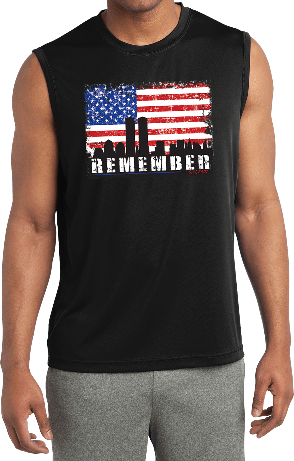 Remember 9-11 US Flag Sleeveless Moisture Wicking Shirt