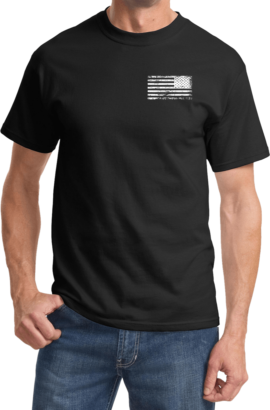 Distressed Reverse US Flag Chest Print T-shirt