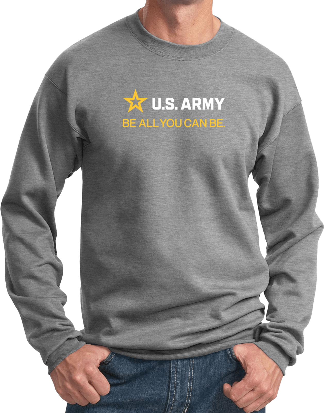 US Army Be All You Can Be White and Gold Strip Pullover Sweatshirt