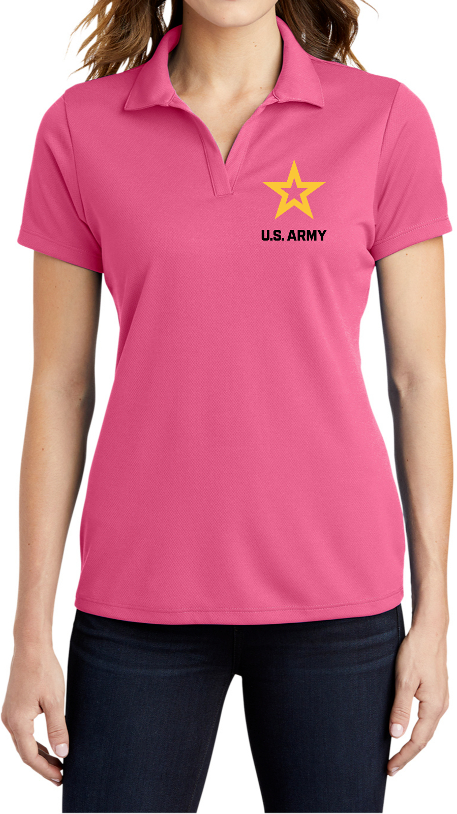 US Army Star Logo Black Chest Print Ladies Textured Polo Shirt