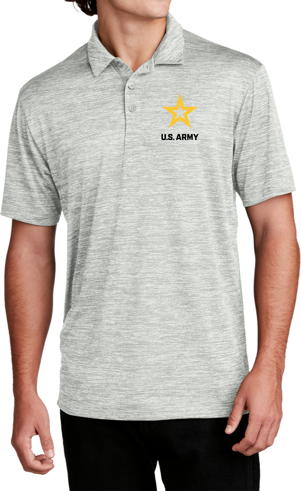 US Army Star Logo Black Chest Print Electric Heather Polo Shirt