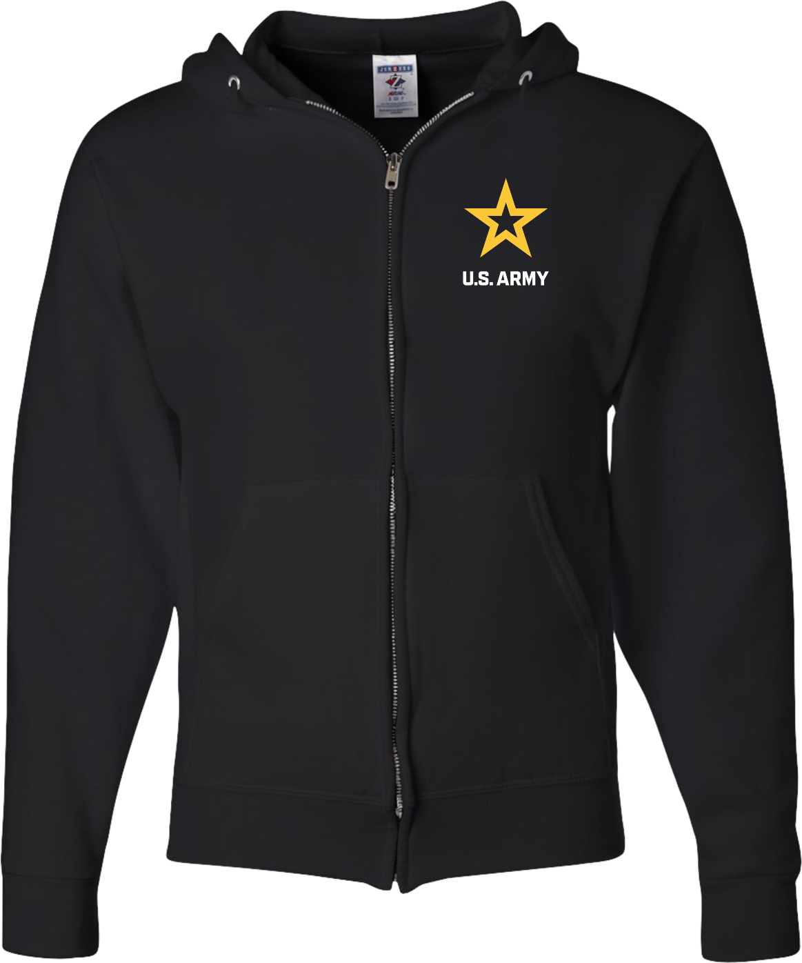 US Army Star Logo White Chest Print Full Zip Hoodie