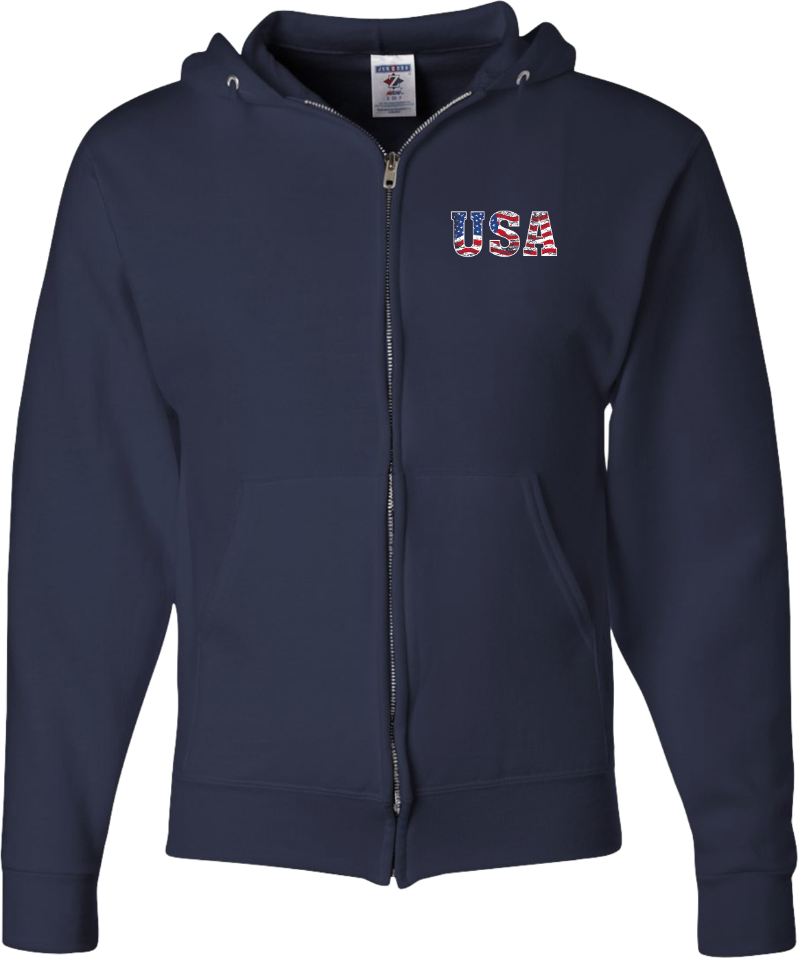 USA Distressed Chest Print Full Zip Hoodie - Picture 7 of 8