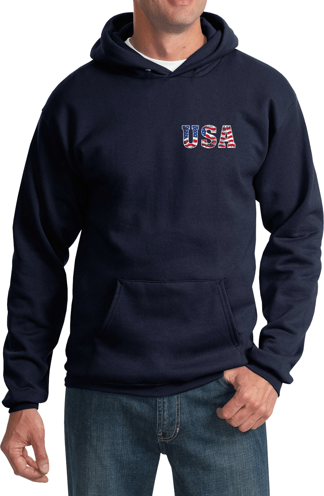 USA Distressed Chest Print Pullover Hoodie