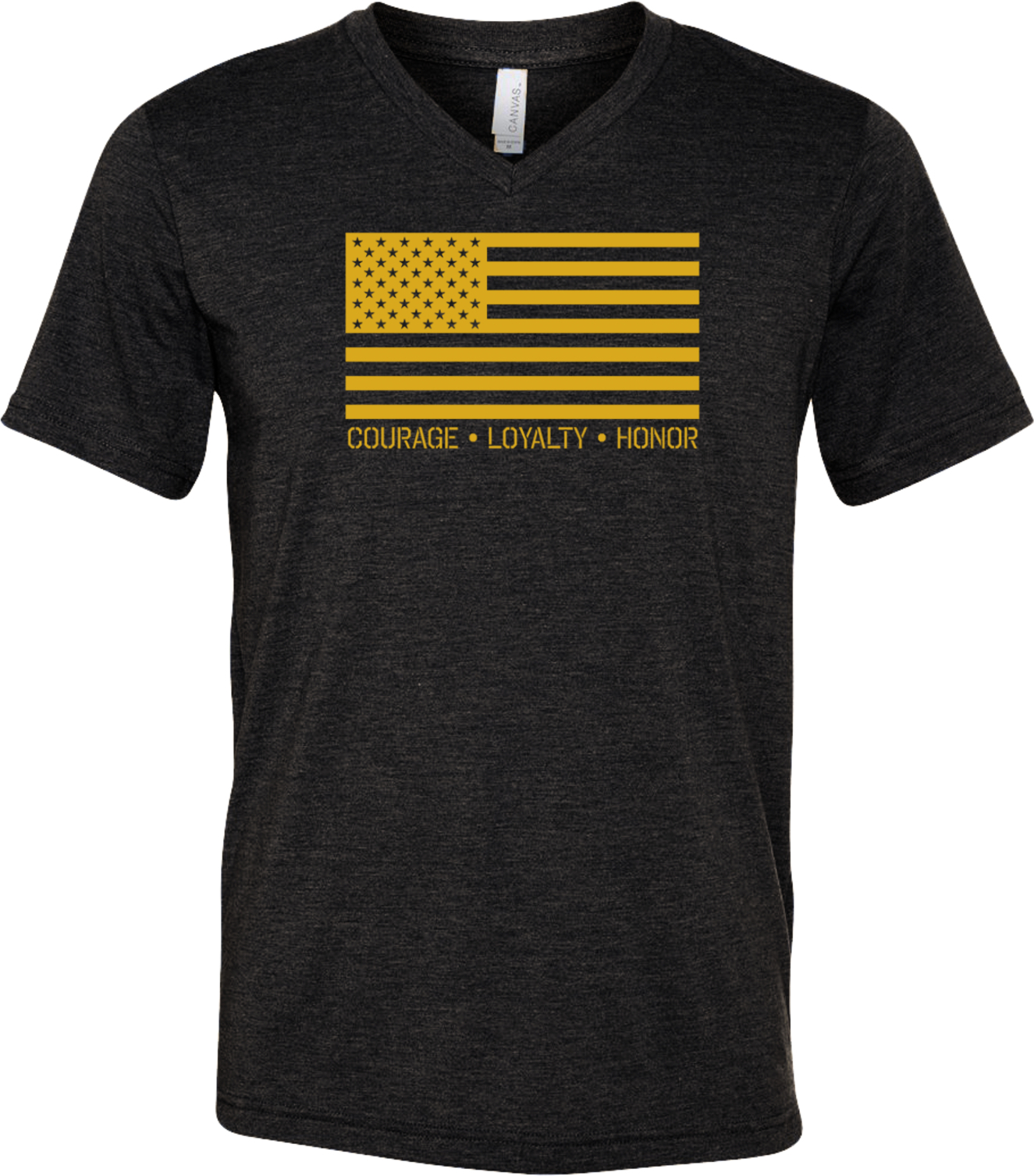 USA Gold Flag Courage Loyalty Honor Tri Blend V-neck Shirt