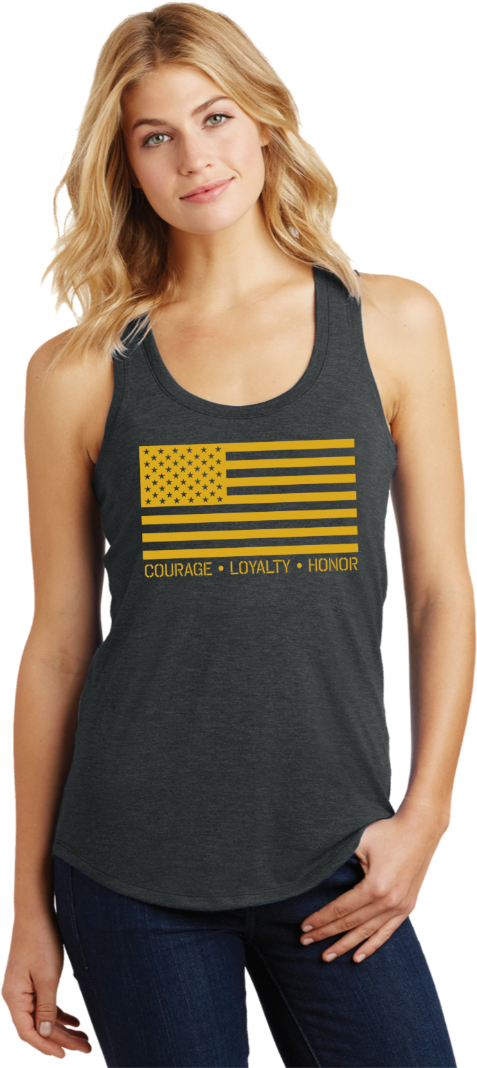 USA Gold Flag Courage Loyalty Honor Womens Racerback Tank Top