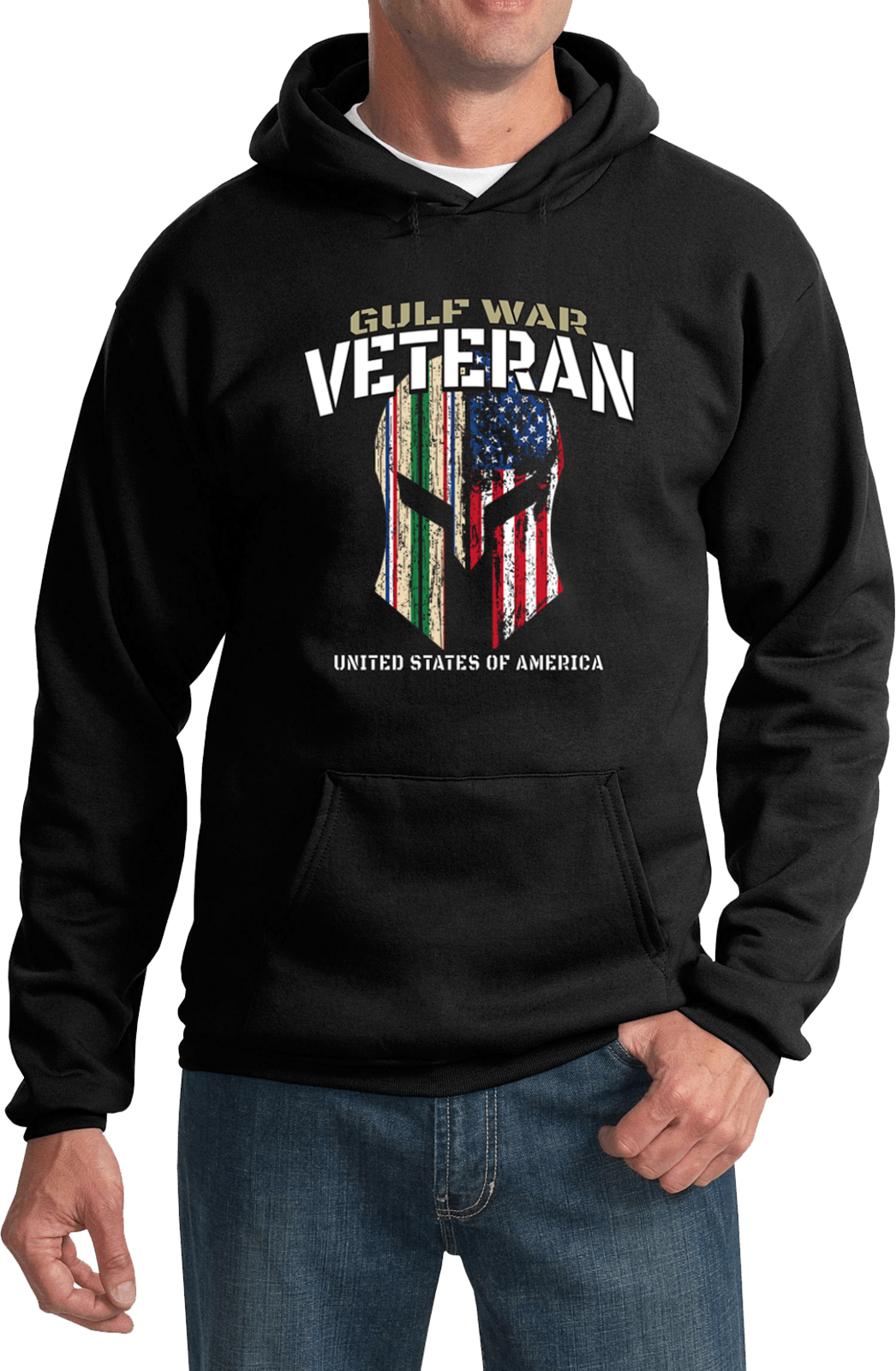 USA Gulf War Veteran Distressed Helmet Pullover Hoodie