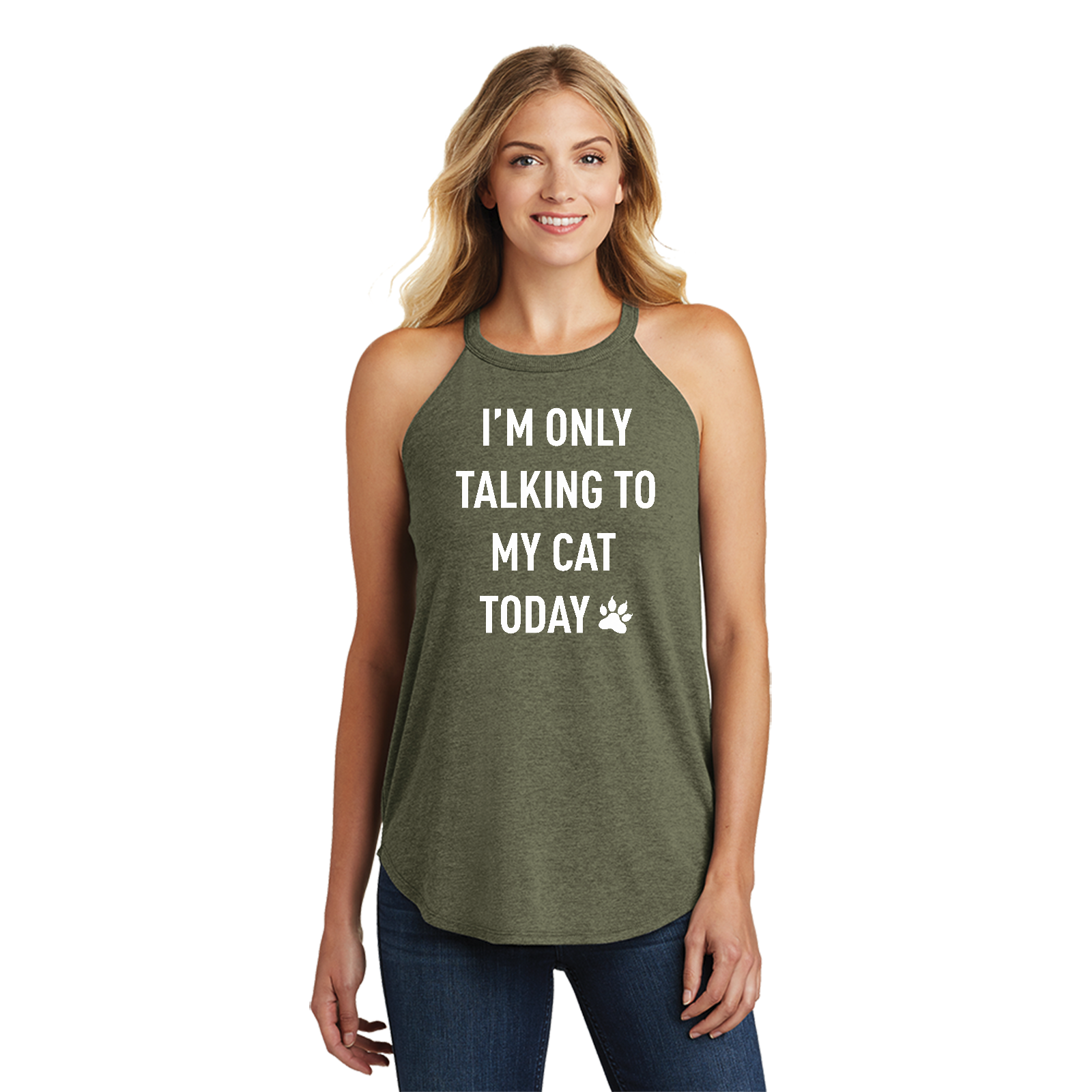 White I'm Only Talking to My Cat Today Funny Ladies Tri Rocker Tanktop - Picture 8 of 11