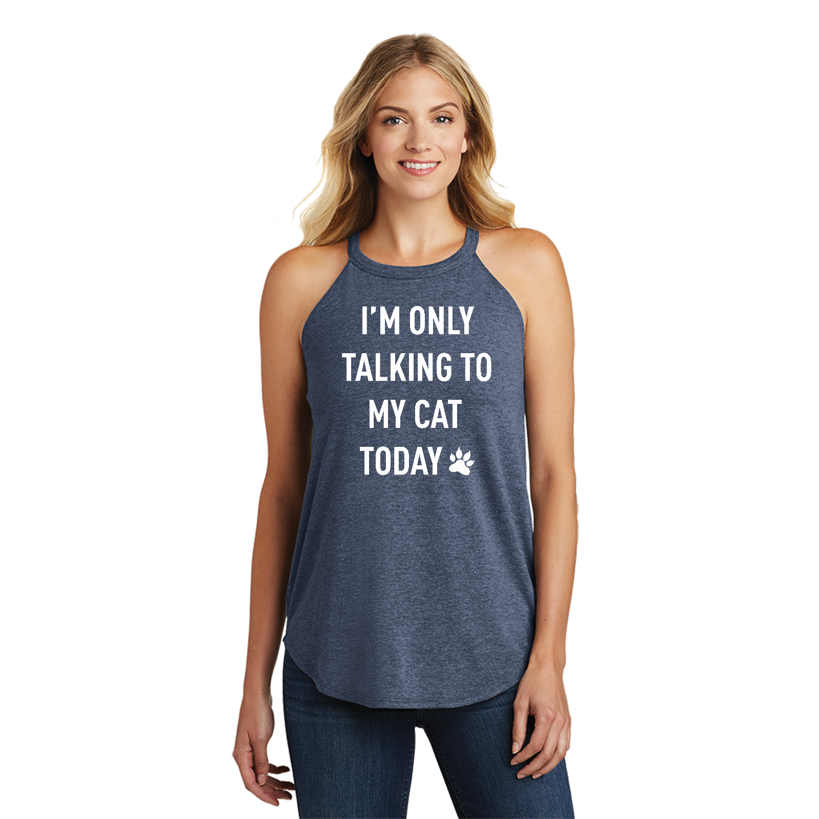 White I'm Only Talking to My Cat Today Funny Ladies Tri Rocker Tanktop - Picture 10 of 11